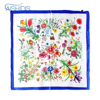 square silk scarf luxury brand women bandana floral scarves size 88cm blue hems handrolled silk shawls brand new