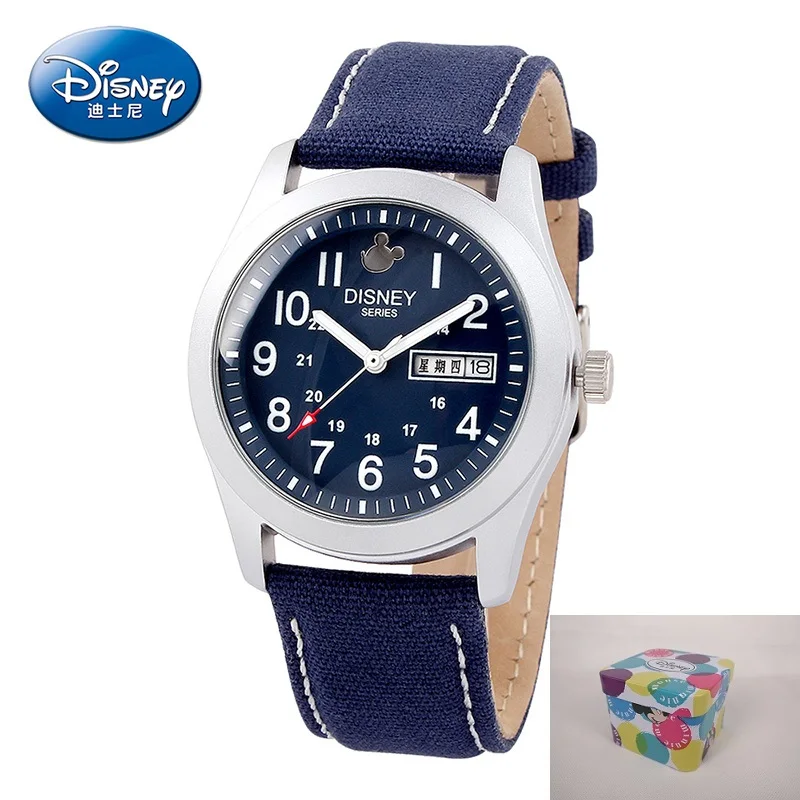 Детские часы disney, детские часы, модные крутые кварцевые наручные часы, светящиеся стрелки, водонепроницаемые часы с календарем для мальчиков - Цвет: blue-BOX PLUS GIFT