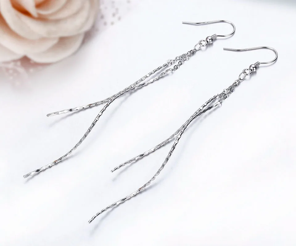 Серьги подвески женские из серебра 925 пробы с гравировкой|dangle long earrings|long drop earringslong