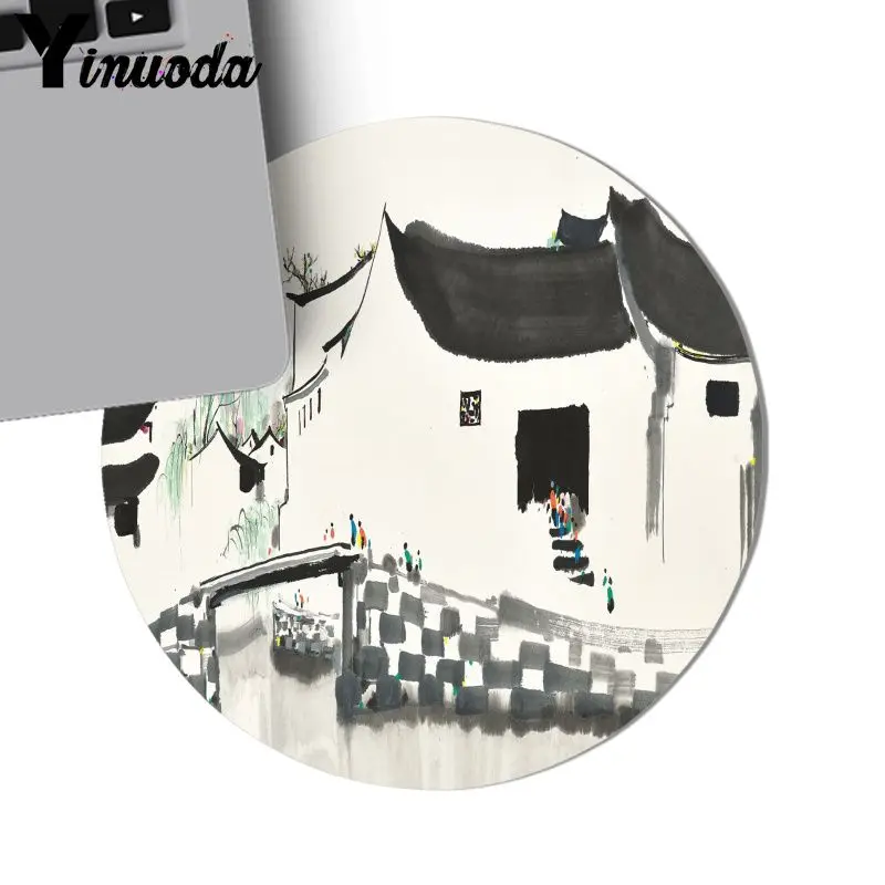 Резиновый коврик для мыши Yinuoda Jiangnan с изображением китайского дома черно белая