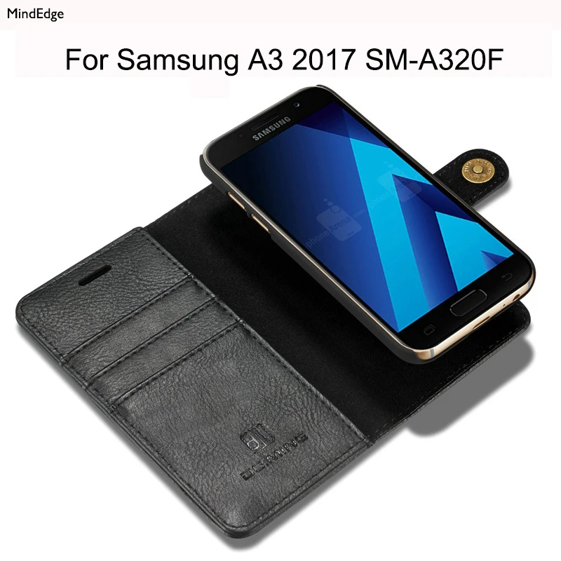 Магнитный съемный Флип кожаный чехол для samsung Galaxy A3 2017 противоударный Стенд