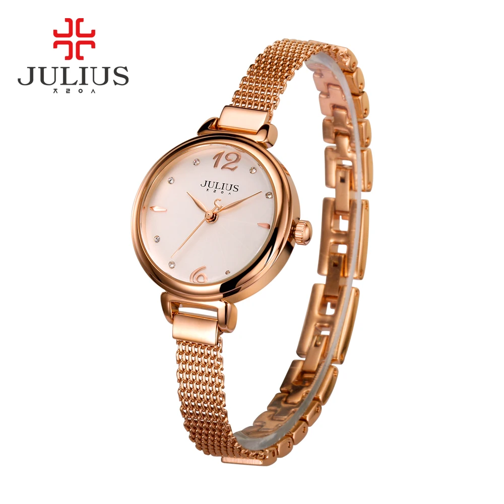 JULIUS JA 934 Брендовые женские часы из розового золота круглый циферблат полный сетка