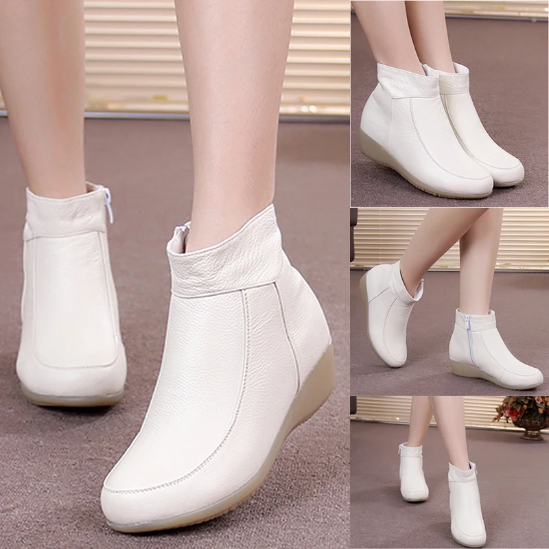 

Nurse Soft Work Shoes Winter New Flat Slope White Comfortable Leather Boots Women's Warm Thick Hospital Medical Doctors Shoes
