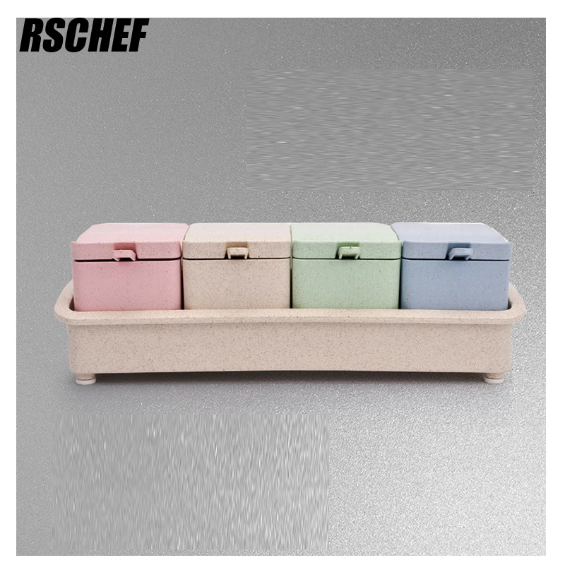 RSCHEF банки для пряности для кухни креативная посуда красочные пластмассовые для приправ коробка четыре штуки с ложкой