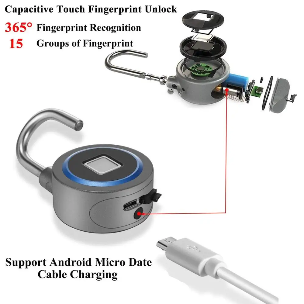Водонепроницаемый БЕСКЛЮЧЕВОЙ портативный Bluetooth умный замок висячий отпечатков