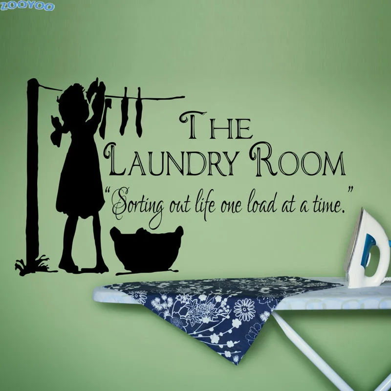 

ZOOYOO The Laundry Room Wall Stickers Little Girl Drying Clothes Home Decor Waterproof Removable DIY Wall Decals