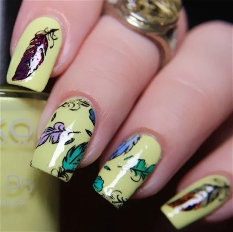 Рисунок с перьями дракона шаблон для дизайна ногтей пластина штамповки Pandox AP75|nail