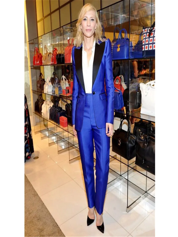 Picture Style casual suits Royal blue 2 piece set women business suits slim fit ladies office uniform elegant pant suits female trouser suits - Цвет: Picture Style