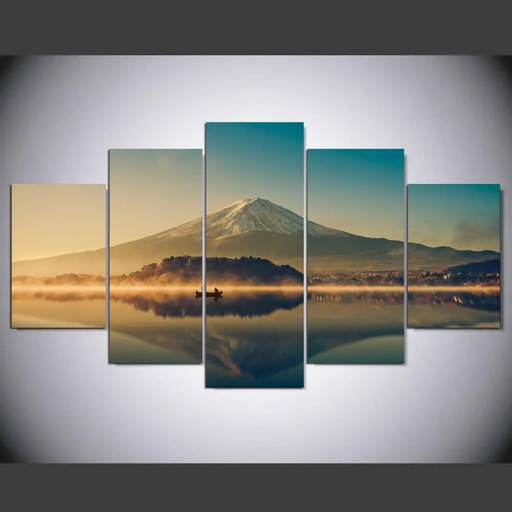5 панелей современное настенное искусство Япония пейзаж живопись Fuji Гора и мир