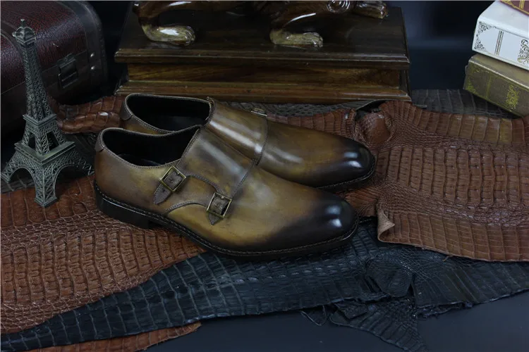 Ручная Роспись Цвет Пряжки Монах Ремень Обуви Goodyear Welt Обувь Ручной работы для