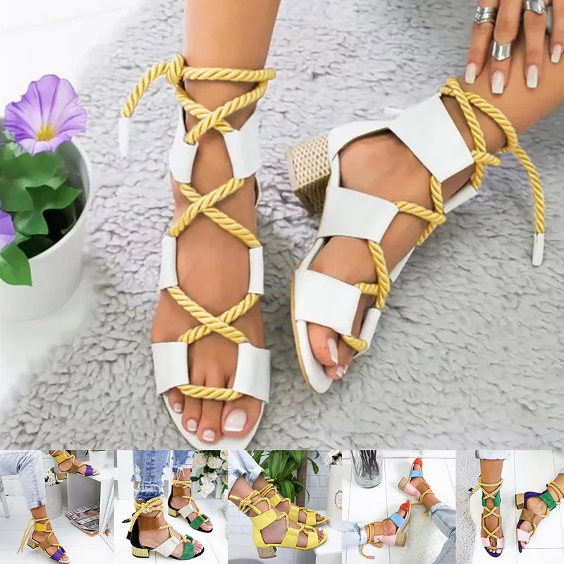 Женские сандалии MoneRffi на платформе с острым открытым носком шнурках из пеньковой