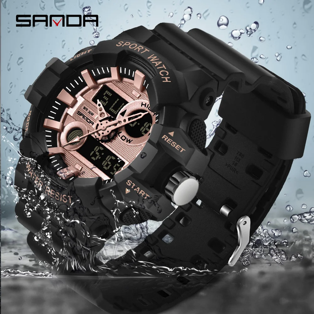 SANDA мужские бизнес многофункциональные модные водонепроницаемые часы с большим