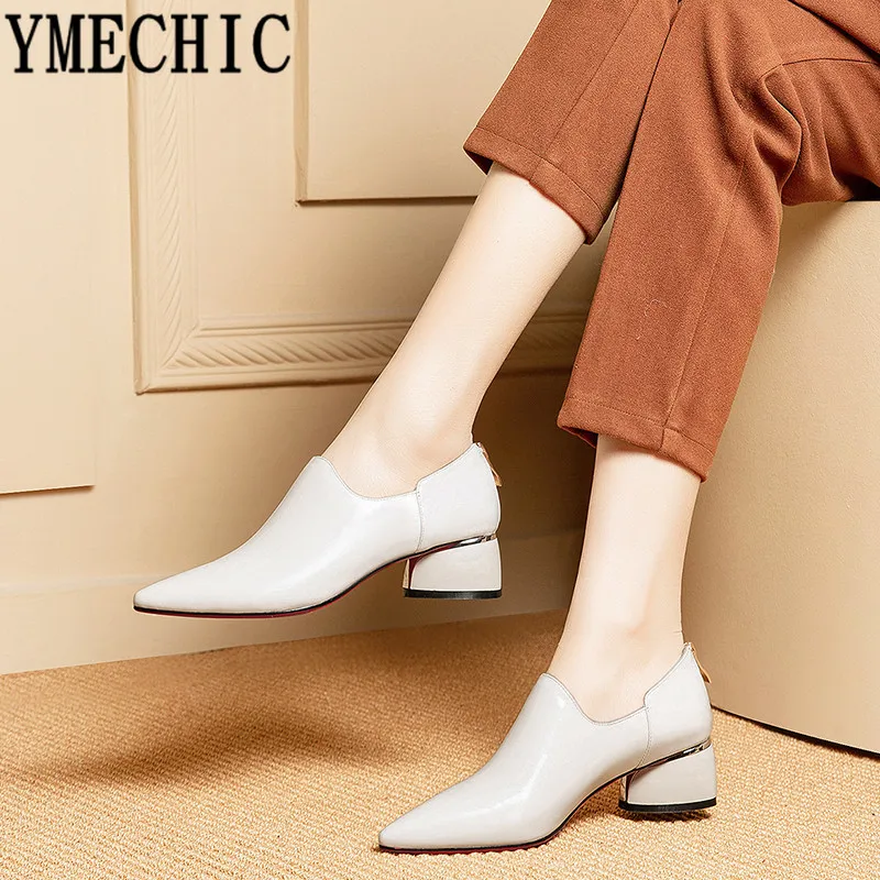 Туфли-лодочки YMECHIC женские из 2019 натуральной кожи на среднем высоком каблуке