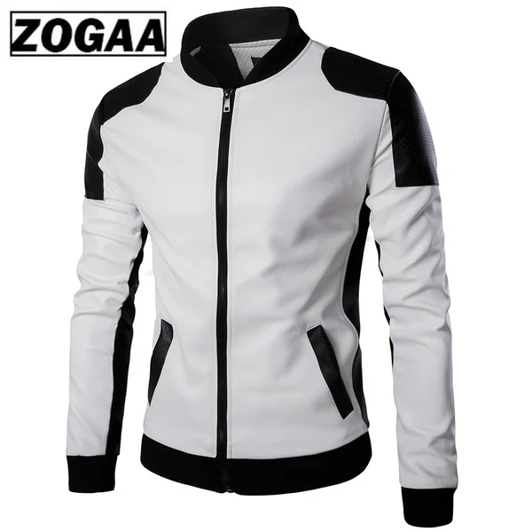 Мужская кожаная куртка с воротником стойкой черная и белая большого размера 5xl