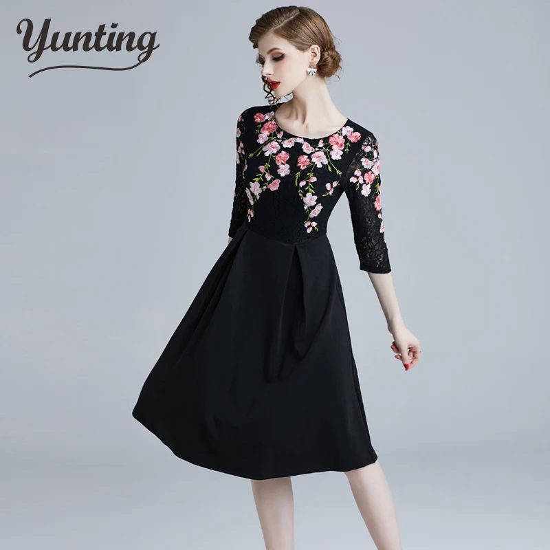 Весеннее женское кружевное платье А-силуэта Vestido элегантные тонкие платья с вышивкой