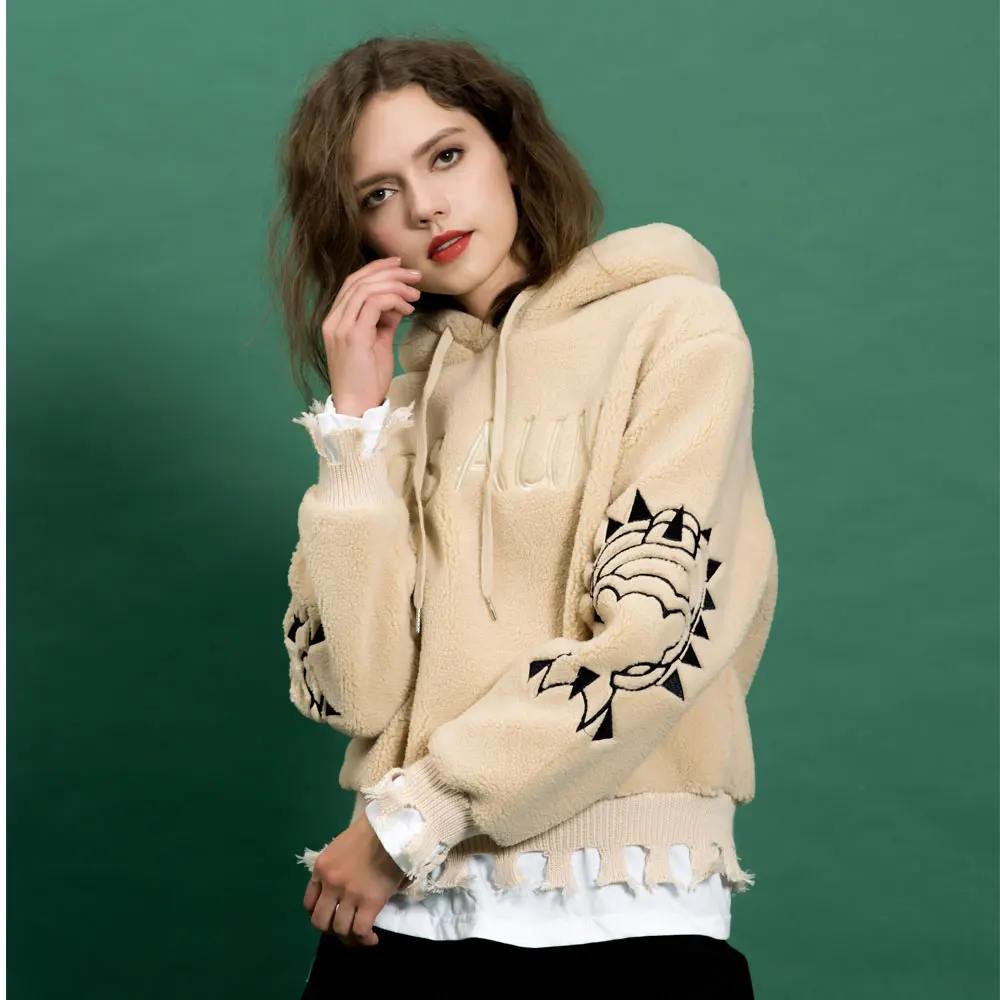 Женская пушистая толстовка из овечьей шерсти с искусственным мехом пуловеры