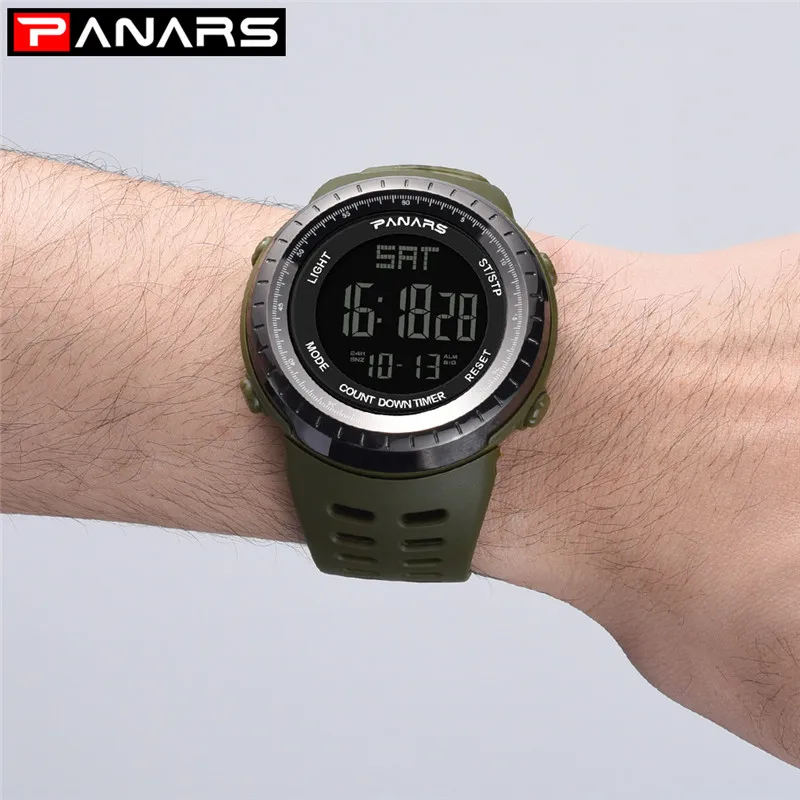 Мужские наручные часы с черным будильником светодиодный дисплей