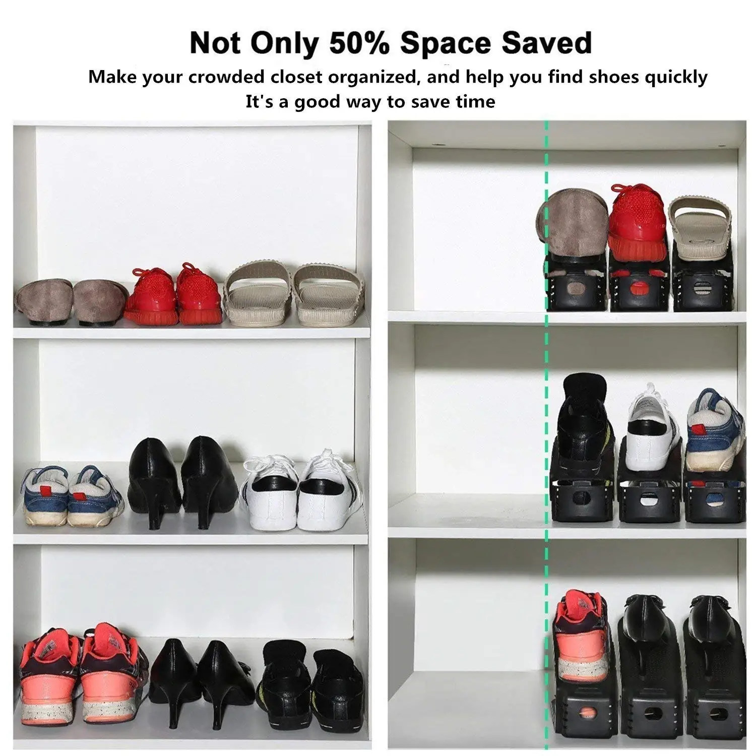 

SZS Adjustable Shoe Organizer-Shoe Slot Space Saver Rack Holder (12 Pcs-Black)