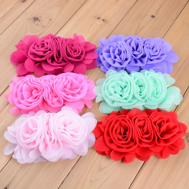 Тройная рулонная розетка из шифона для девочек аксессуары волос 60 шт./лот 3