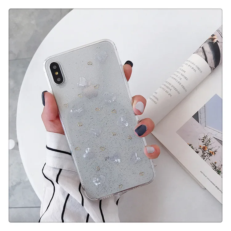Роскошный простой блестящий чехол для телефона с сердечками Iphone X Xs Max Прозрачный