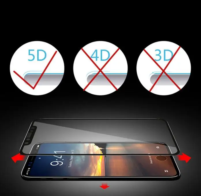 Высокое качество полное покрытие экрана протектор для iPhone X 8 7 6 5D закаленное