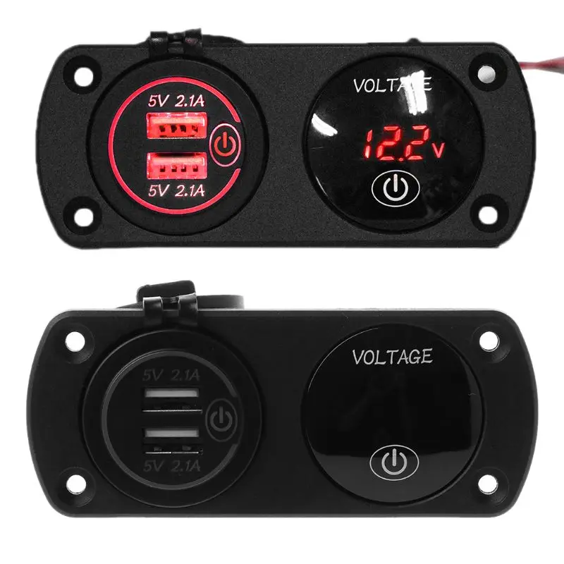 DC 12 V-24 V светодиодный цифровой вольтметр+ Dual USB выход Мощность гнездо Панель 2.1A Зарядное устройство с сенсорным переключателем для автомобиля морской лодки Rv