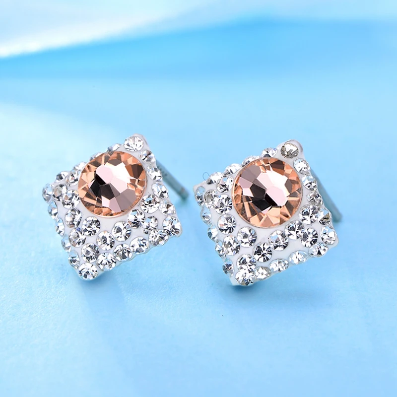 Женские серьги гвоздики из серебра 925 пробы с белыми оранжевыми и синими