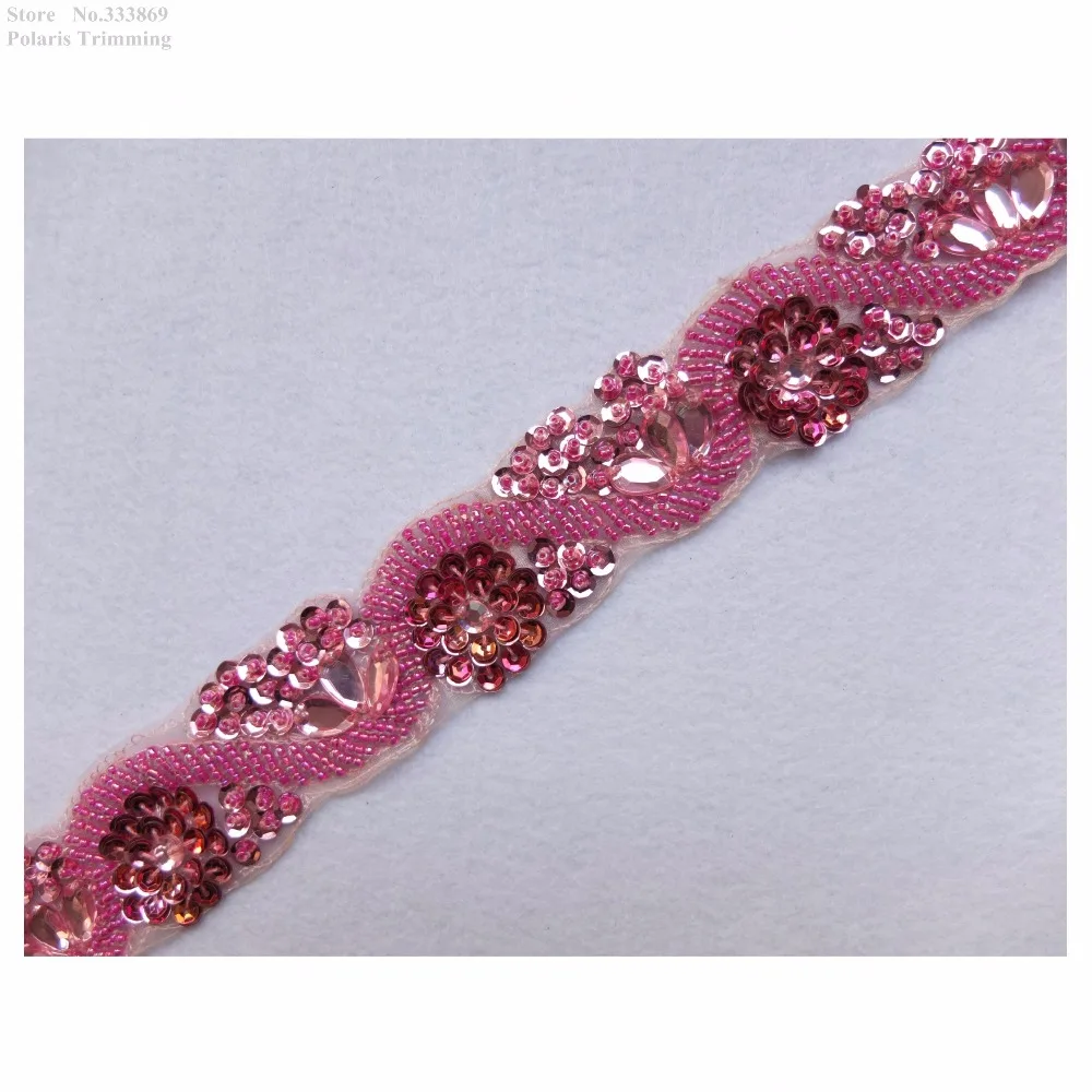 Бесплатная доставка 1 ярд x новинка 3D Ручная работа розовые блестки бусины