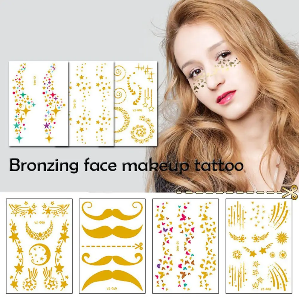 1 упаковка золотых татуировок на лицо модные водостойкие наклейки для макияжа с