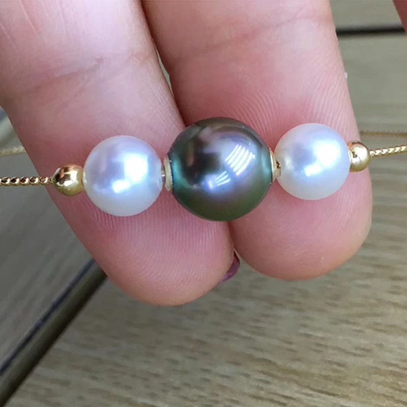 Подвеска Sinya цвета натуральное таитянское жемчугом 18 k позолоченные браслеты braclets для женщин и девушек, для мам и дочек, жемчужины может браслеты с движущимися элементами размер может быть изменен