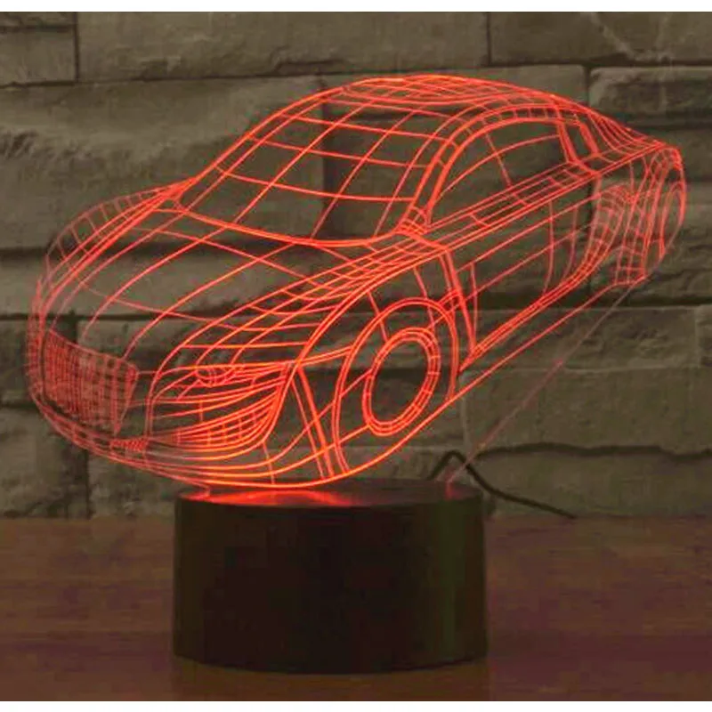 3D светодиодный ночсветильник динамический автомобиль с 7 цветсветильник для