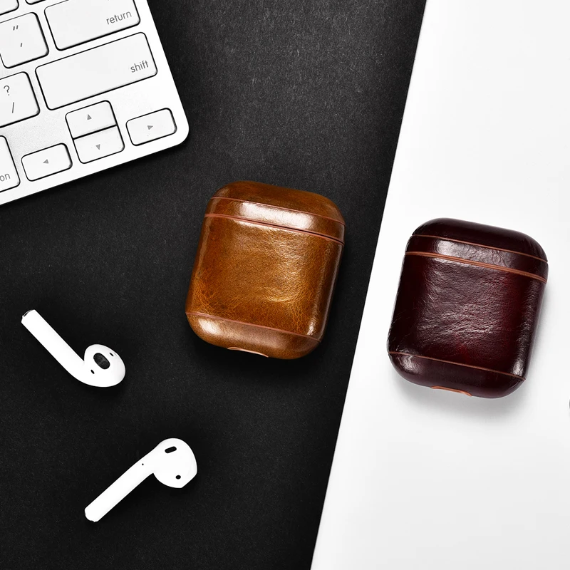 Чехол icarer для AirPods винтажный Топ чехол из натуральной кожи Apple Airpods масляный воск