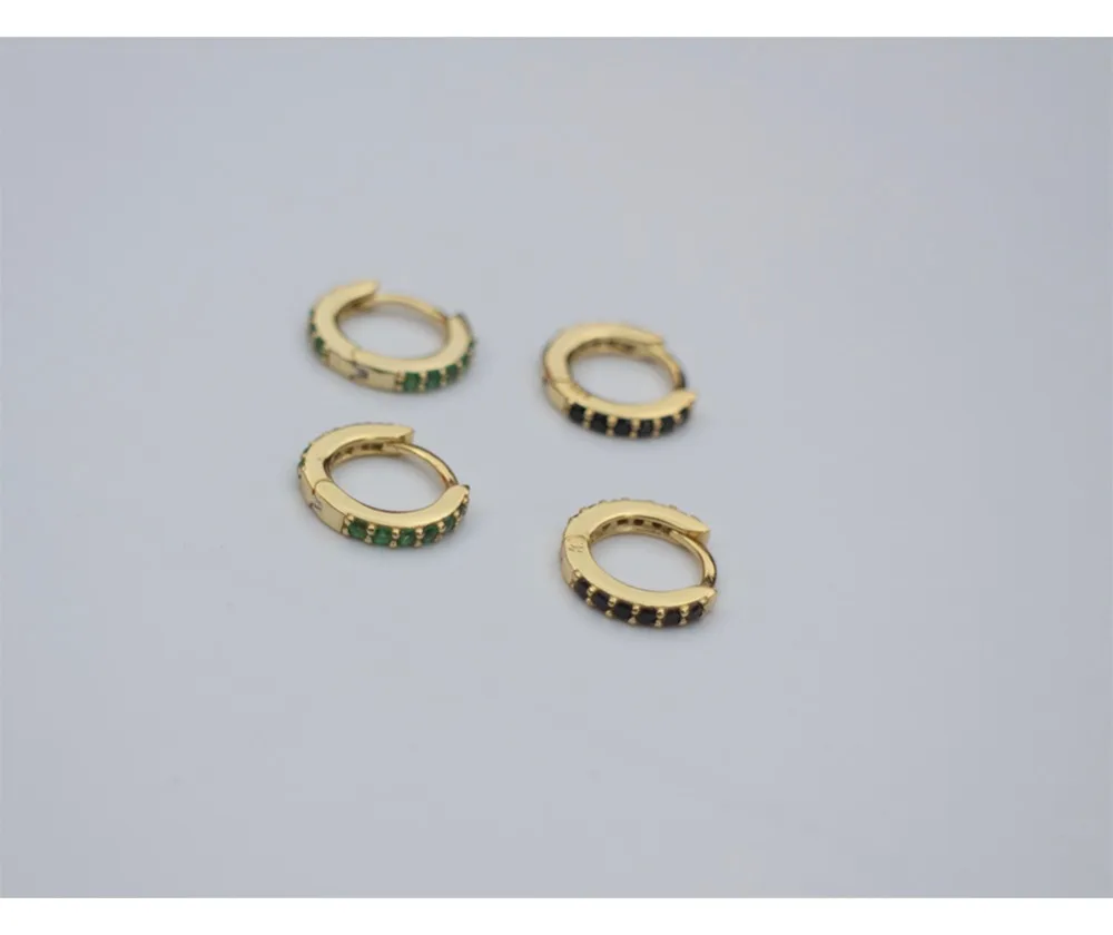 925 sterling silver earring fashion personality zircon black green ear ring ear bone buckle wild simple trend female ear jewelry