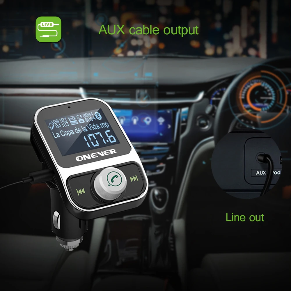 ONEVER fm-передатчик Беспроводной Bluetooth fm-модулятор громкой связи car kit ЖК-дисплей Радио аудио Автомобильный MP3-плеер 3.5 мм Aux Adatper FLAC