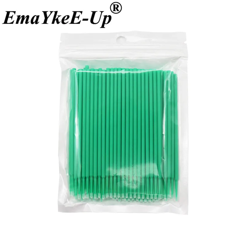 Dark green-100pcs-B 100 шт., прочные Микро-аппликаторы, одноразовые кисти, индивидуальные инструменты для удаления ресниц, тампоны, мини-кисти для макияжа, инструмент для наращивания ресниц - Цвет: Dark green-100pcs-B
