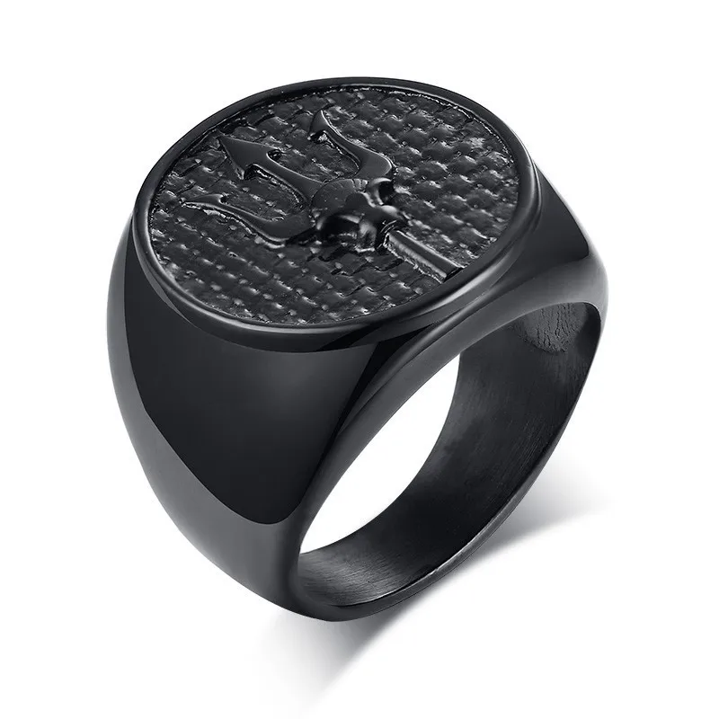 Trident Ring Vantage мужское печатное кольцо Trident черное кольцо из нержавеющей стали украинский символ Tryzub Нептун Посейдон человек Анель - Цвет основного камня: Trident Ring