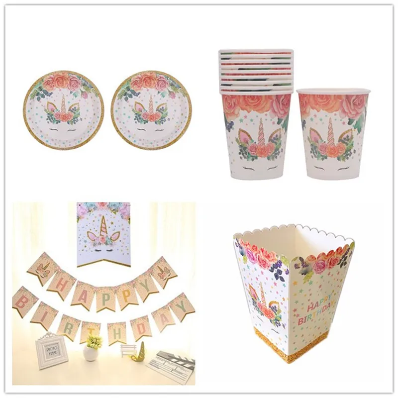 Одноразовый набор посуды с единорогом из мультфильма для вечеринки украшения на
