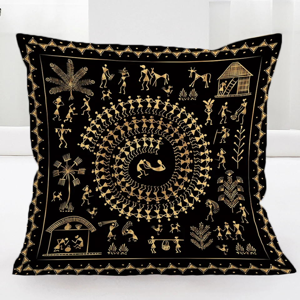 BlessLiving Egyptian Cushion Cover Black Gold Pillow Case Ancient Art Gold Pillow Cover Decorative Yellow Kussenhoes Dropship