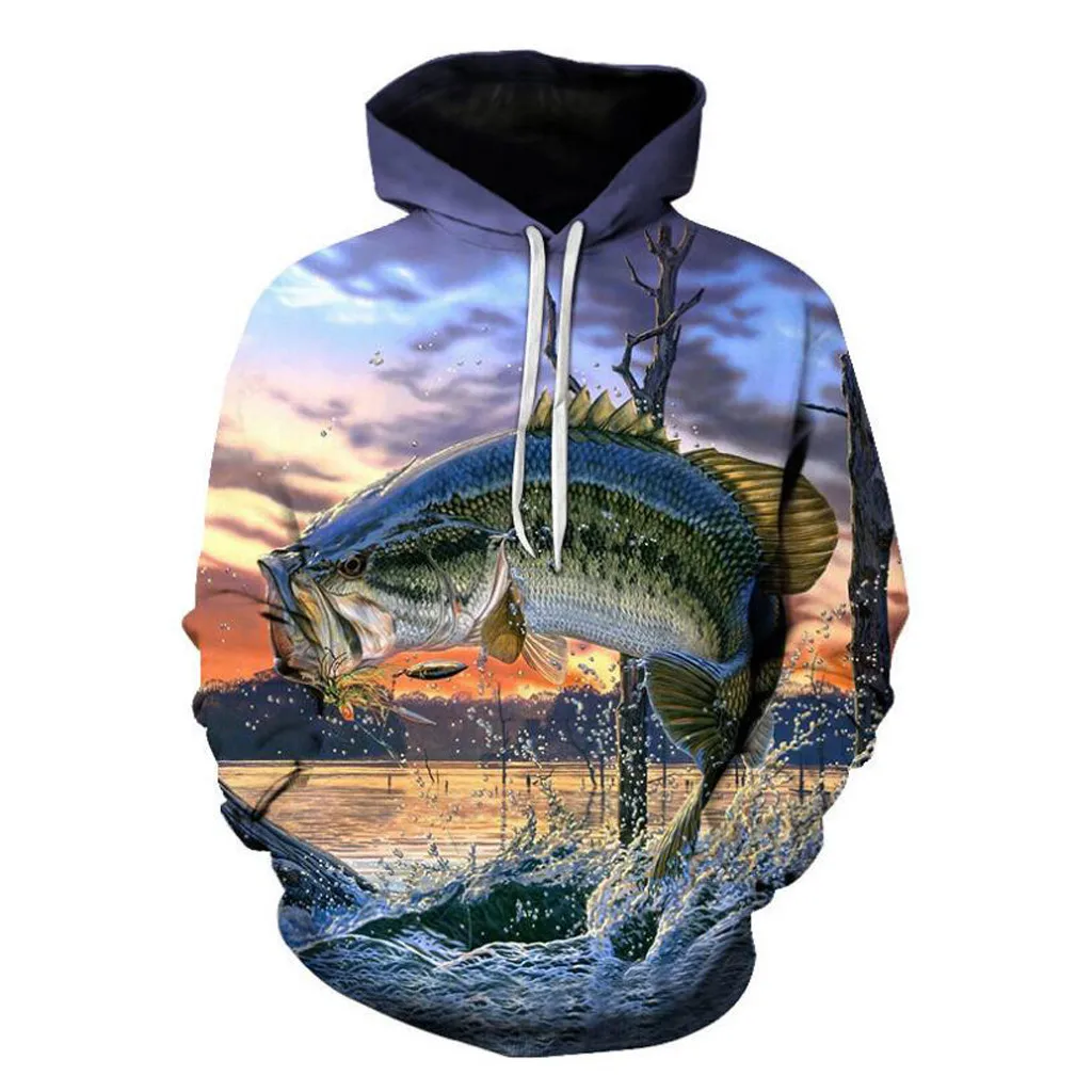 CHAMSGEND Men's Fashion 3D Squid Print Long Sleeve Hoodie Sweater Loose Casual Sweatshirt Training Warm Sports Coat plus Size | Спорт и