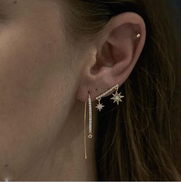 Женская длинная проволока из серебра 925 пробы с фианитами | Украшения и