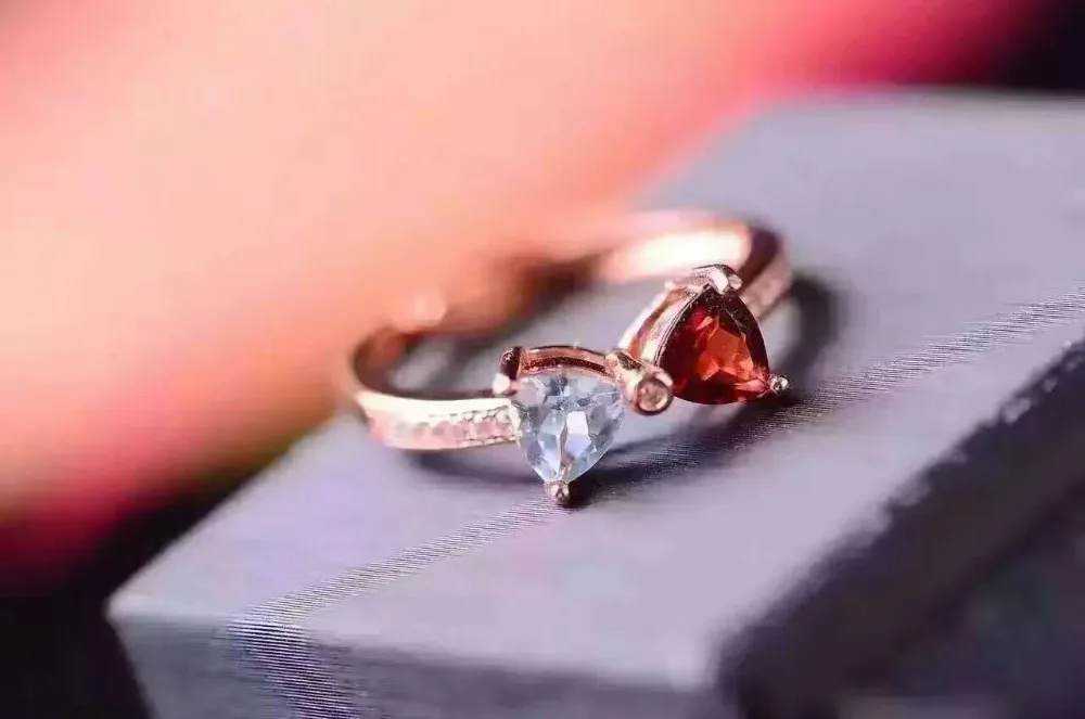 100% натуральный гранат и Топаз кольцо из стерлингового серебра s925 пробы 5 мм