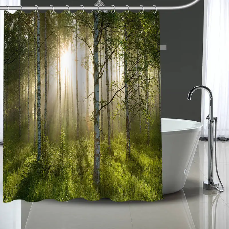 

Custom birch fores Shower Curtain With Plastic Hooks Modern Fabric Bath Curtains Home Decor Curtains Custom Your image