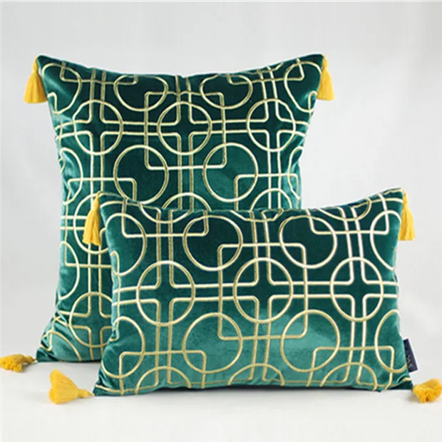 Dark Green Interlock Роскошные Чехлы для подушек подушки с вышивкой чехлы для стульев геометрические переплетенные подушки Cojines декор для дивана - Цвет: Dark Green Interlock