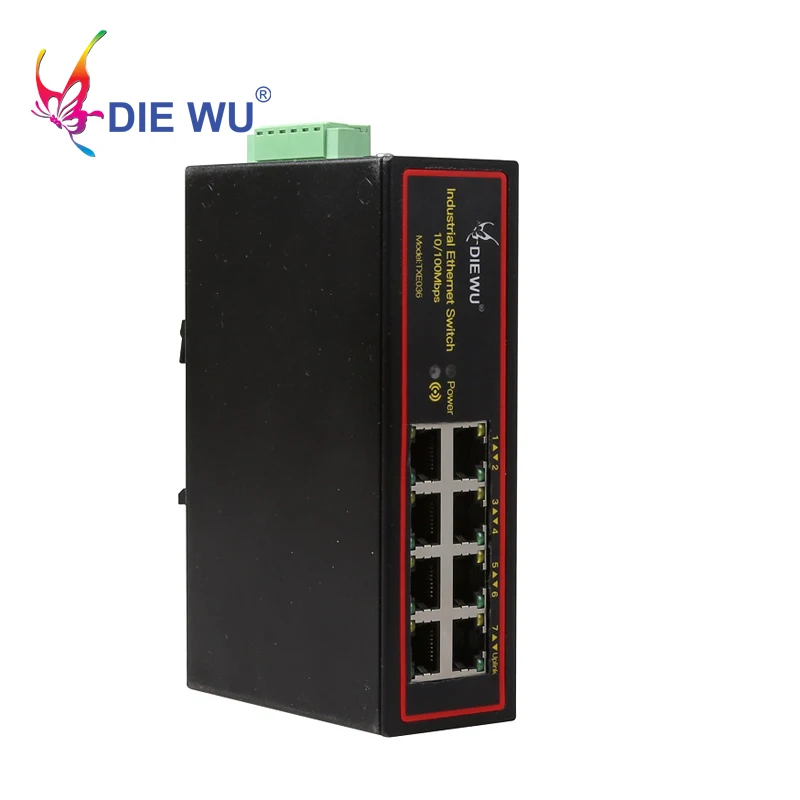 DIEWU 8 Порты промышленный Ethernet коммутатор 10/100 Мбит сетевой коммутатор DIN Rail Тип сетевой адаптер VLAN сигнал усиления