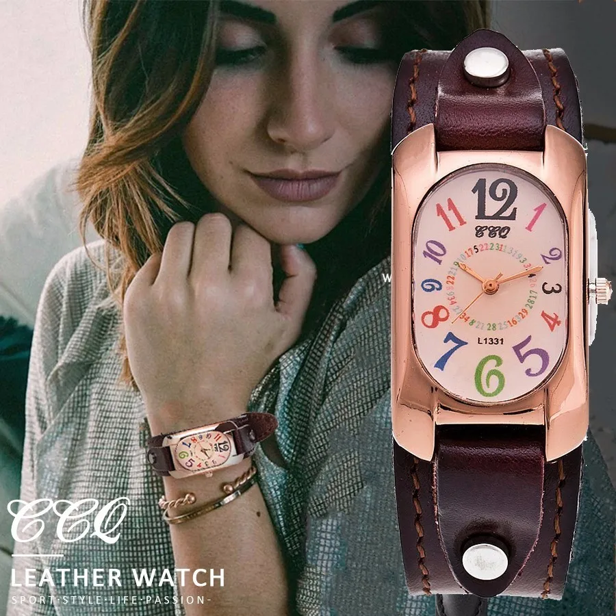 Ccq модный бренд из натуральной коровьей кожи наручные часы Аналоговые Для женщин