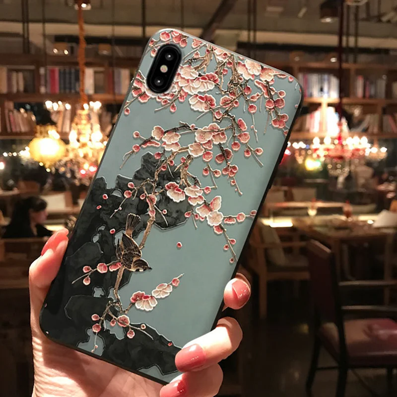 3D с тиснением и изображением Цветочные птицы чехол для iPhone 11Pro X XR XS Max на возраст 6, 8, 7 плюс для samsung Galaxy A50 A40 A60 A70 S8 S9 S10 плюс S10e чехол s