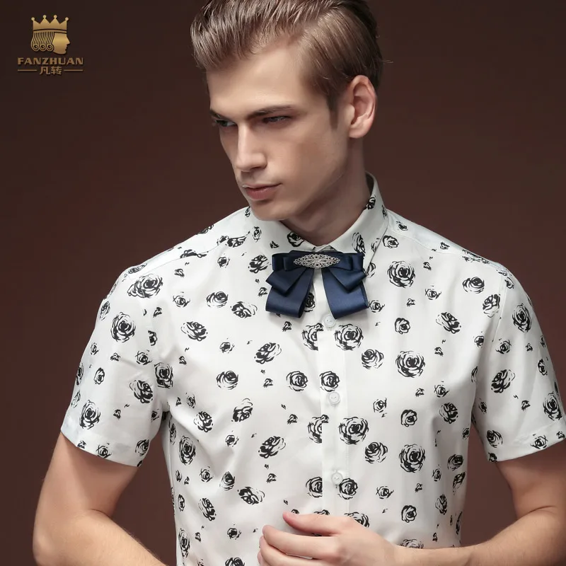 Мужская рубашка с коротким рукавом белая Повседневная деловая квадратным