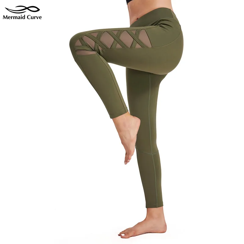 Mermaid Curve женские штаны для йоги леггинсы для тренировок с сеткой для ног Фитнес высокоэластичные колготки гимнастические спортивные брюки леггинсы для бега