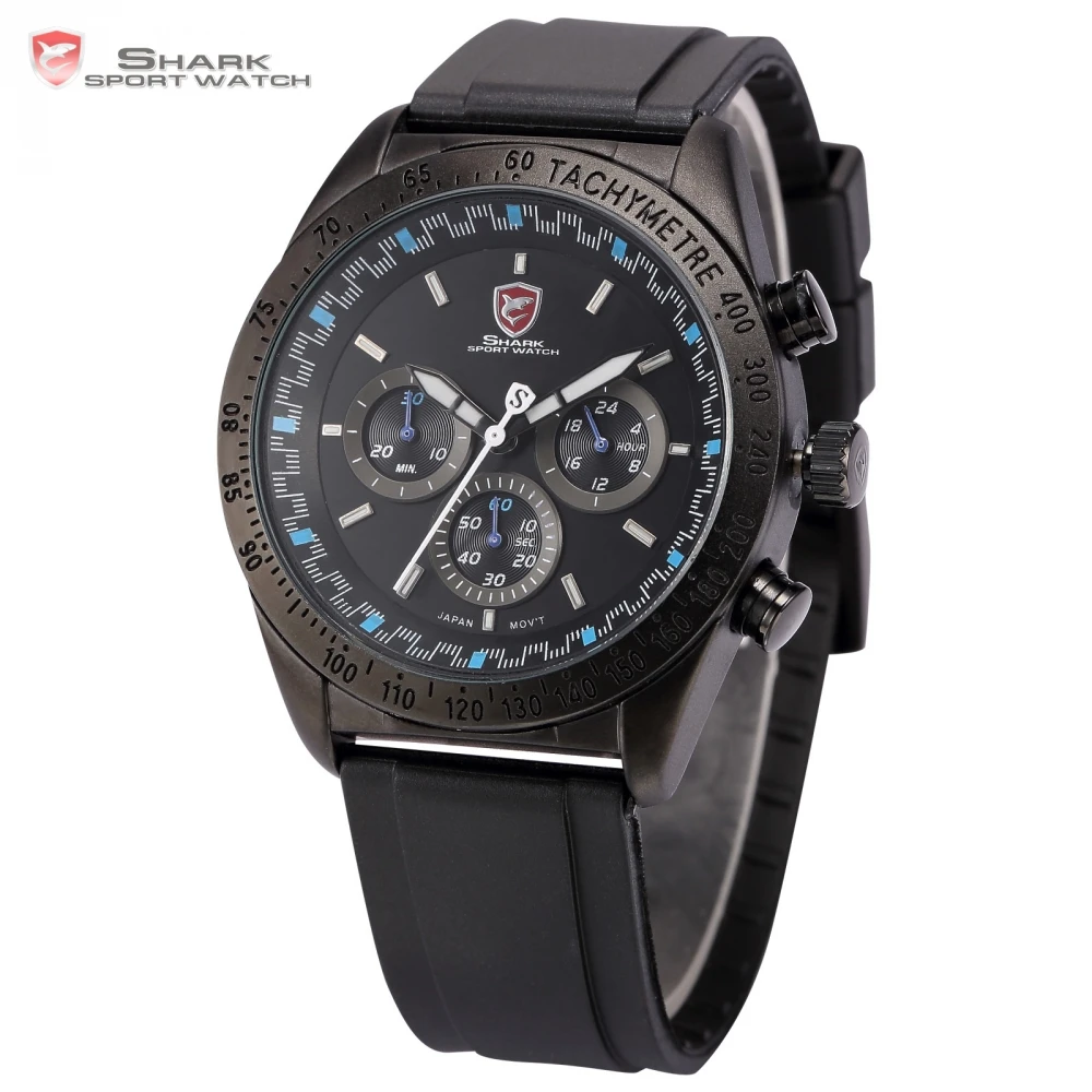 Акула черный синий марка спортивные часы 6 руки авто дата день показать военные