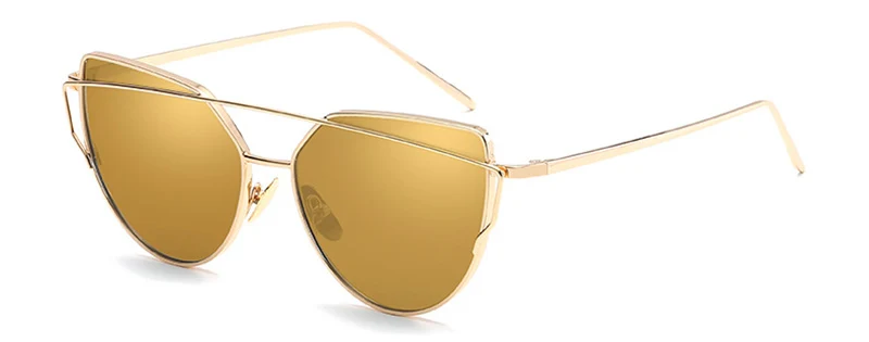 Luxury Gold Mirror SHAUNA, стильные, плоские, женские, панель, зеркальные линзы, кошачий глаз, солнцезащитные очки, классические, брендовые, дизайнерские, мужские, двухлучевые, тонированные, солнцезащитные очки, UV400 - Цвет линз: Luxury Gold Mirror